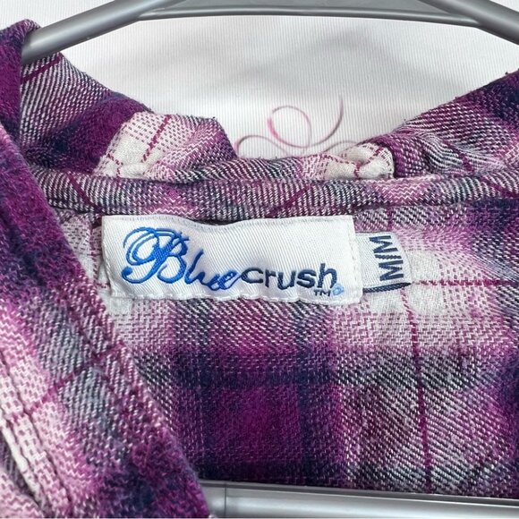 Blue crush hoodie style shirt stripes pink white Purple Plaid Button-Up Shirt - Picture 7 of 10